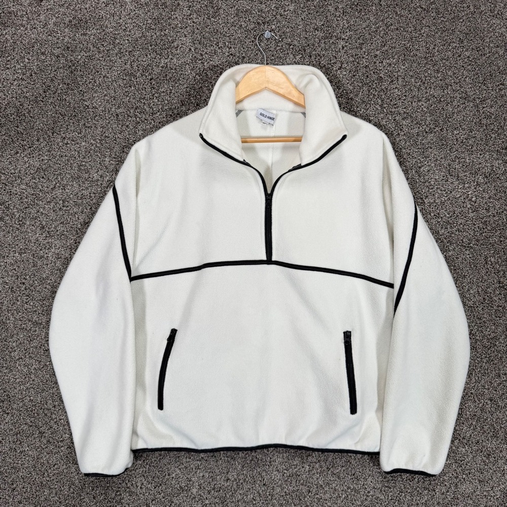 Gold Hinge Minimalistic 1/2 Zip Fleece Pullover Womens M White Oversized